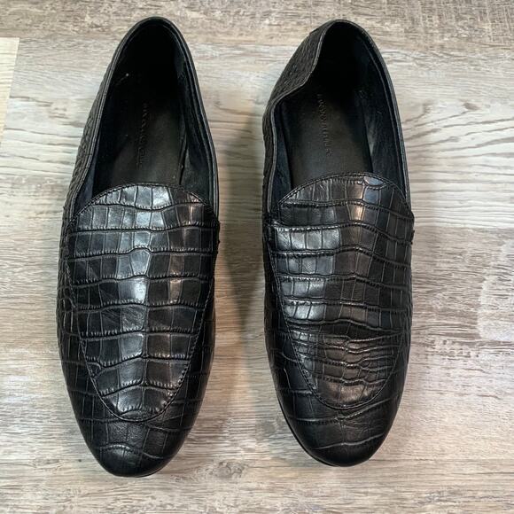 Banana Republic Loafers Black Croc Embossed Leather Flats Womens 10 - Picture 1 of 8